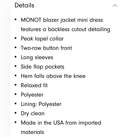 Monot Backless Mini Blazer Jacket Dress - Picture 11 of 15